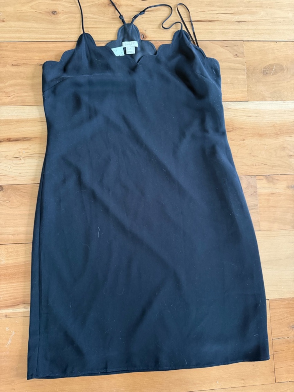 J.CREW Women's Black Scalloped Sphagetti   Sleeveless Dress Adjustable Straps 0